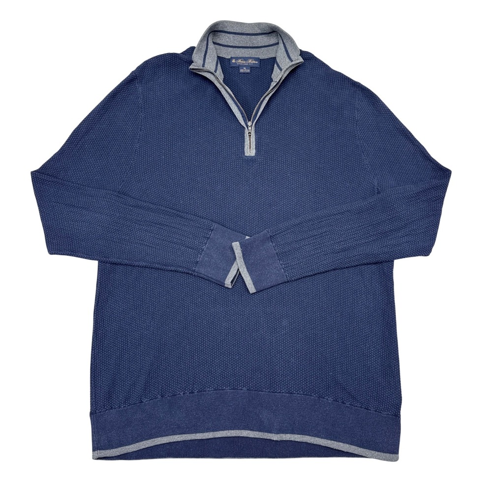 Brooks Brothers Sweater Mens Size XL Navy Blue Knit 1/4 Zip Pullover Menswear